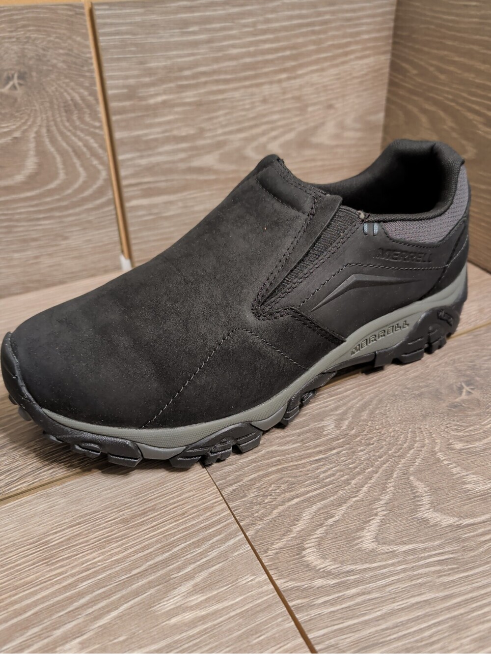 Merrell Moab Adventure Moc Black Leather Men's 12 Wide NIB J91833W Slip On